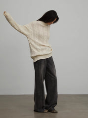 Warm family Jacquard Loose Straight Turtleneck Knit Sweater