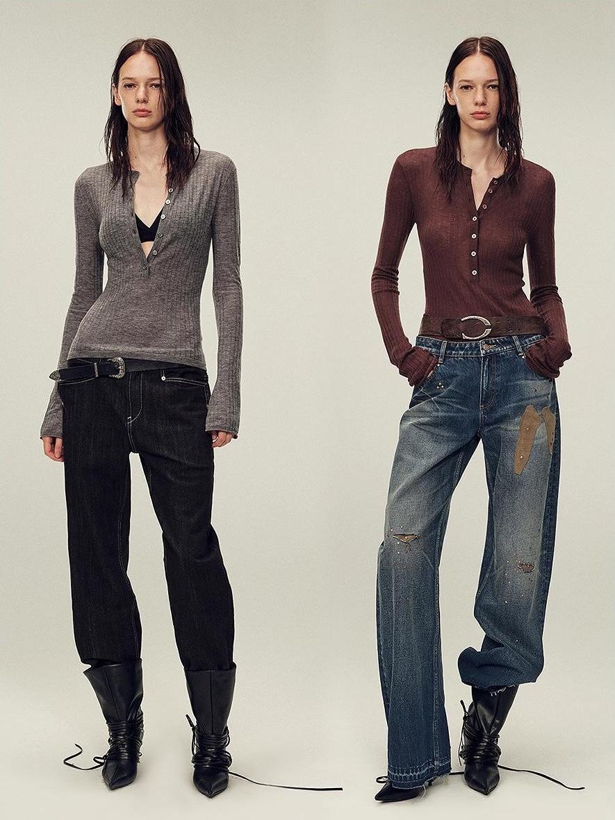 Ultrafine water-soluble wool blended versatile V-neck cardigan long-sleeved knitted top "Warm Brown Quiet Autumn"
