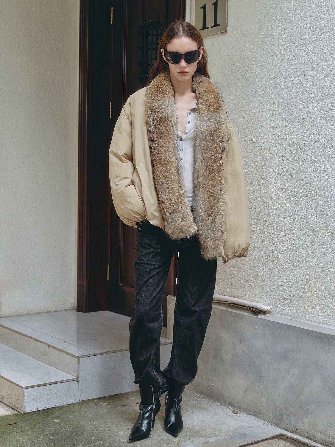 Fireladyfur Women’s Down Parka with Detachable Real Wolf Fur Trim Polish White Goose Down “Glacier Parka”