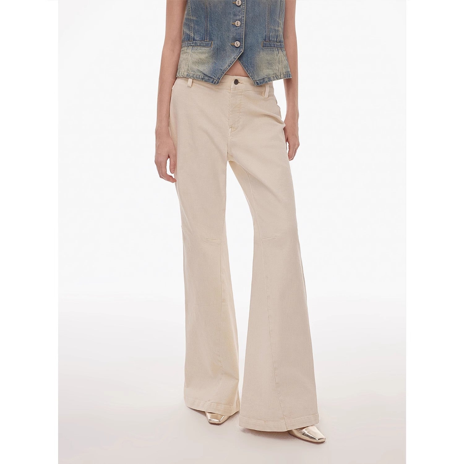 “Denimism”Fashionable Heavy Industry Washed Three-dimensional Versatile Slimming Slightly Flared Denim Trousers