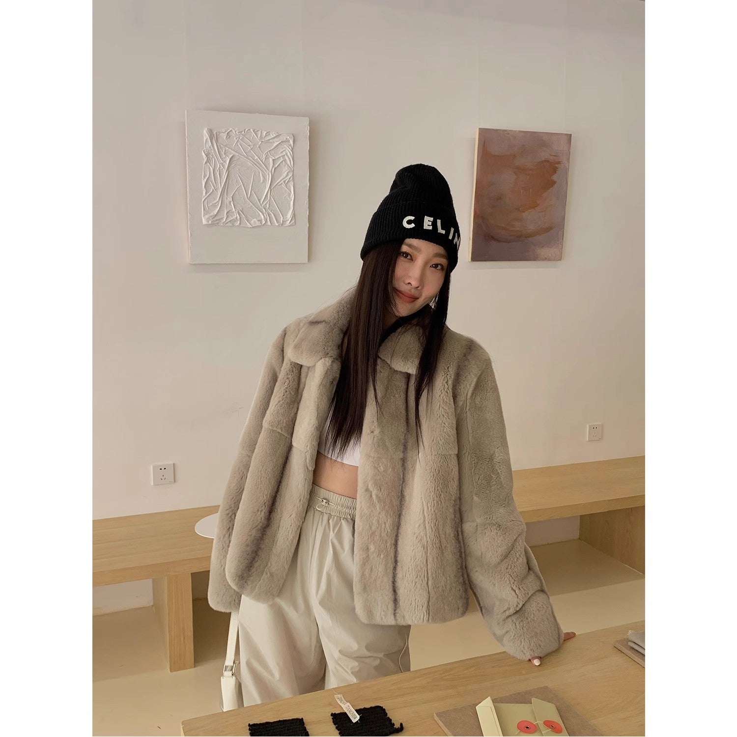 Alice Honey Imported Rex Rabbit Fur Coat