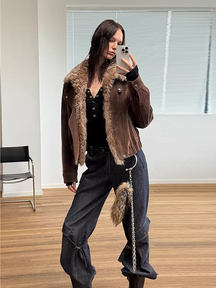 Firelady Fur Women's genuine Fur Denim Parka | Detachable Fur Collar & 90% White Goose Down Fill“Wander Free”