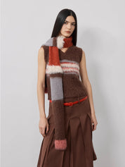 Ambiance Bowler Hat Mohair Wool Blend Vintage Colorblock Knit Hat Scarf Set