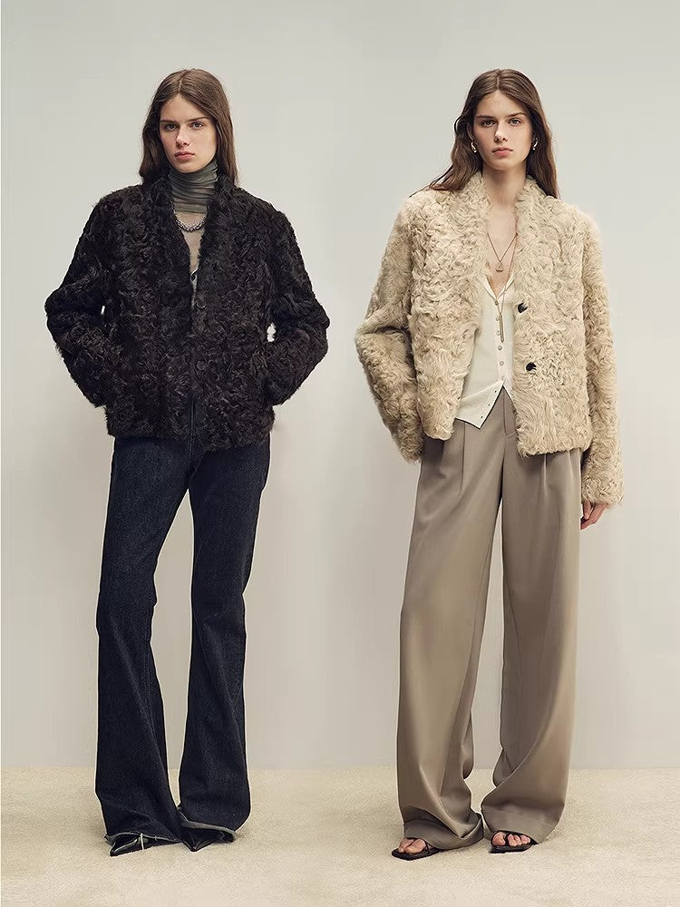 Firelady Fur Women‘s Shearling  Coat | Rippled Waterwave Pattern, Rare Lake Lamb“Mole Manor”