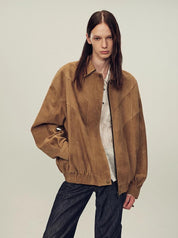 Suede top-grain sheepskin lapel genuine leather jacket