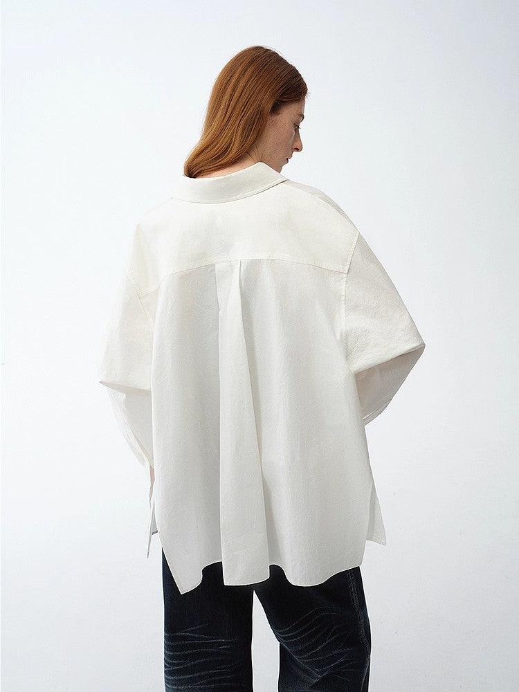 Loose casual standing straight silhouette deconstructed waist shirt “Moonlight Vermilion”