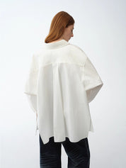 Loose casual standing straight silhouette deconstructed waist shirt “Moonlight Vermilion”