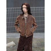 Melard Color Series Luxury Brand Same Edition Vintage Wash Distressed Velvet Moto Denim Jacket