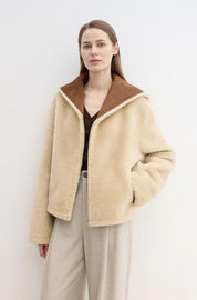 Floating Dune Contrast Navy Collar Shearling  Jacket