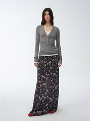 "Gallery Dusse" Vintage Print Straight Draped Skirt