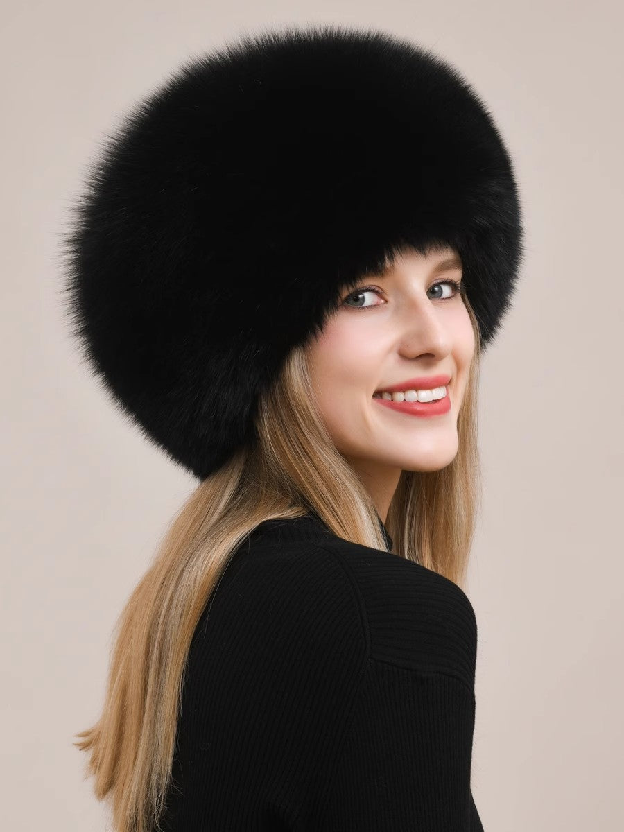 Fox fur hat warm earmuffs