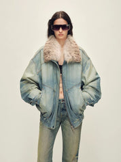 Firelady Fur Women's Denim Parka with SAGAFURS Fox Fur Collar "Warm Mist Glass"