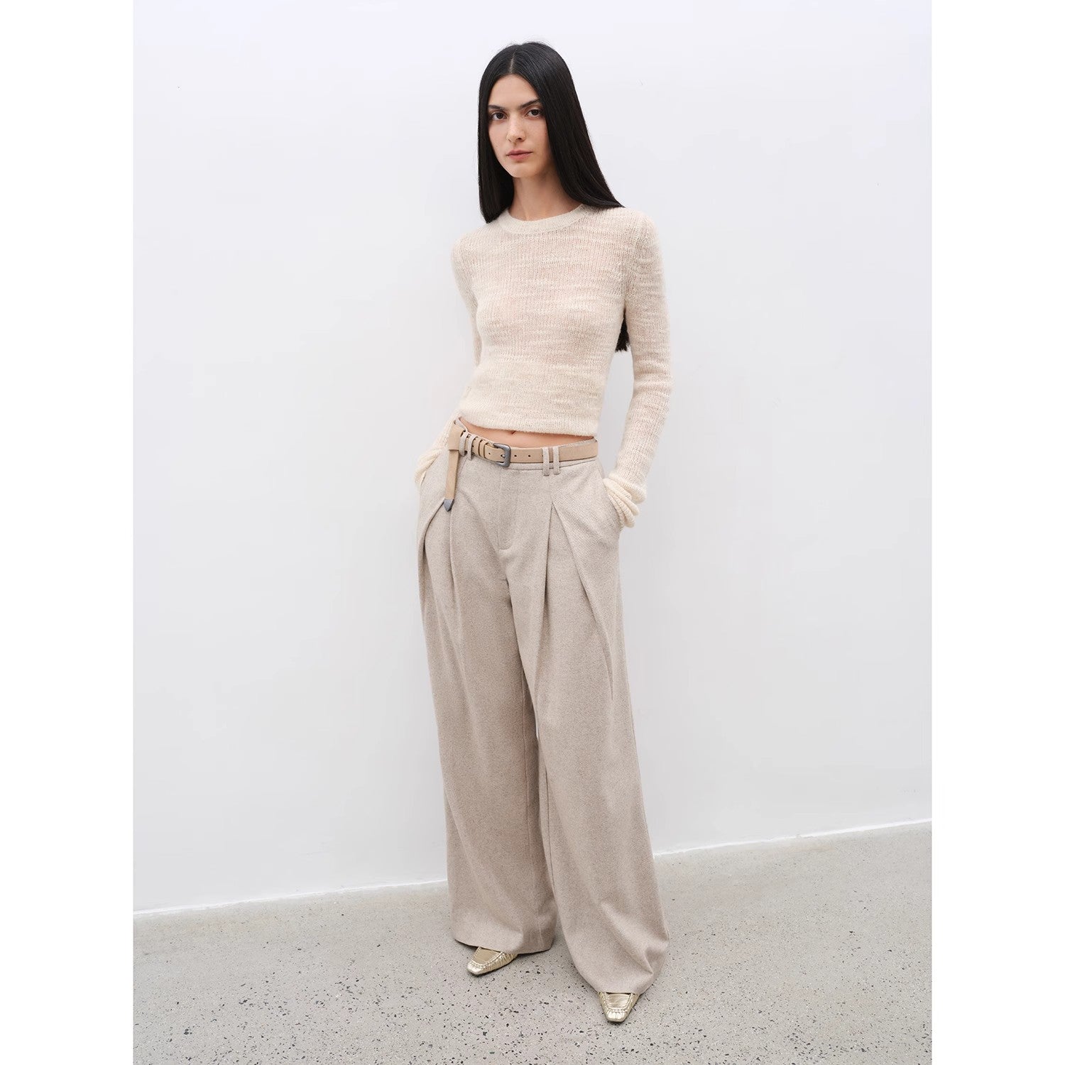 "City Stroll" casual and relaxed wool-blend double-pleated straight draped wide-leg casual trousers for autumn