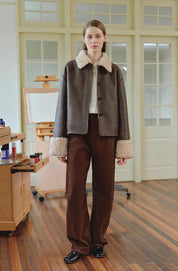 Slightly Sweet Latte Second Generation Furry Lapel Casual Straight Shearling Jacket