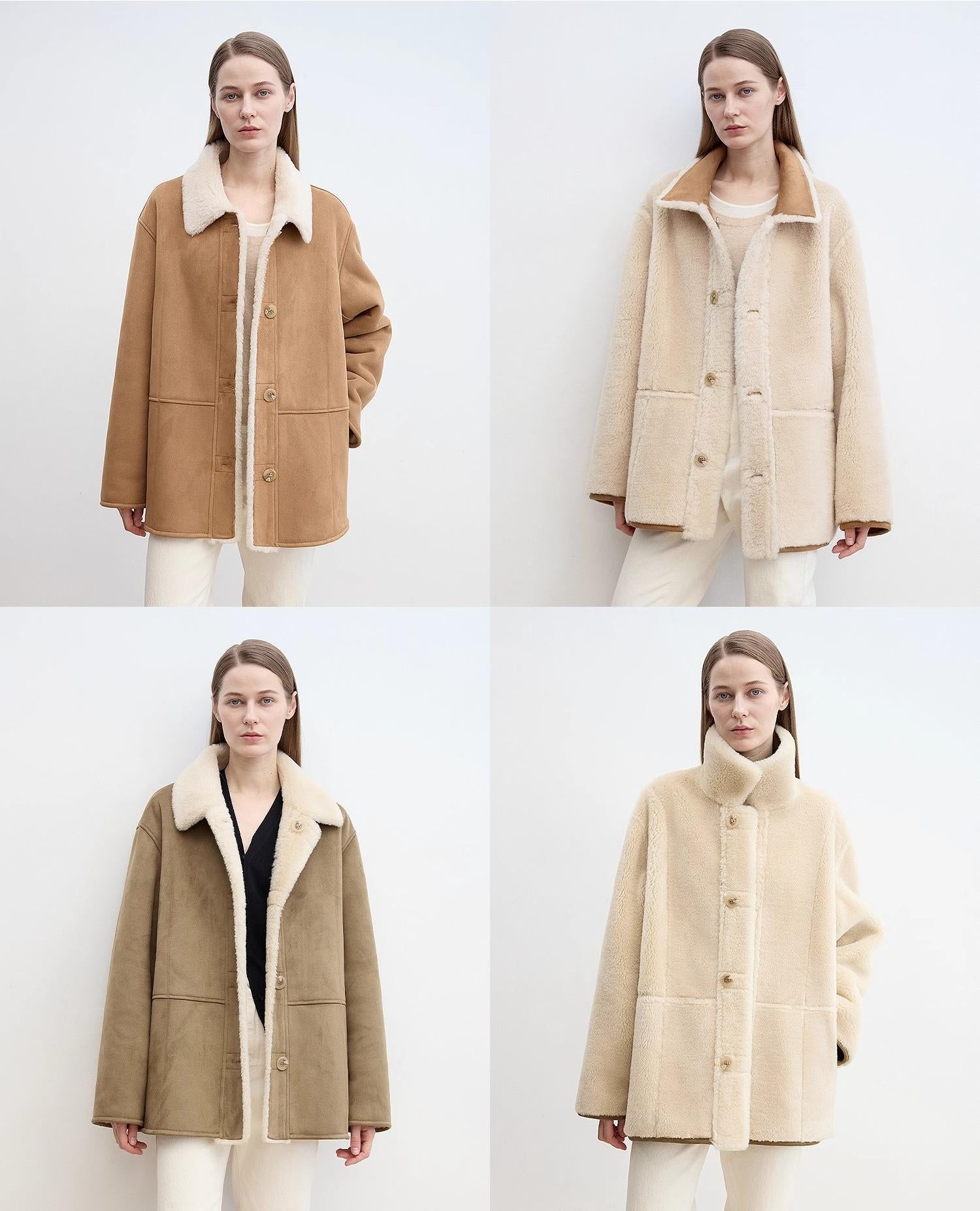 “Vintage Manor”High Quality Wool Contrast Lapel Reversible Artificial Compound Suede Shearling jacket