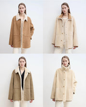 “Vintage Manor”High Quality Wool Contrast Lapel Reversible Artificial Compound Suede Shearling jacket