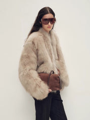 Firelady Fur Women‘s Short Fox Fur Coat | SagaFurs Crown-Grade Ombré Dyed Collar“Chic Sister”