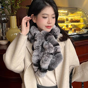 Fur Scarf Women's Winter Rex Rabbit Fur Scarf Warm Thickened Double-Sided Long Neck Sleeve