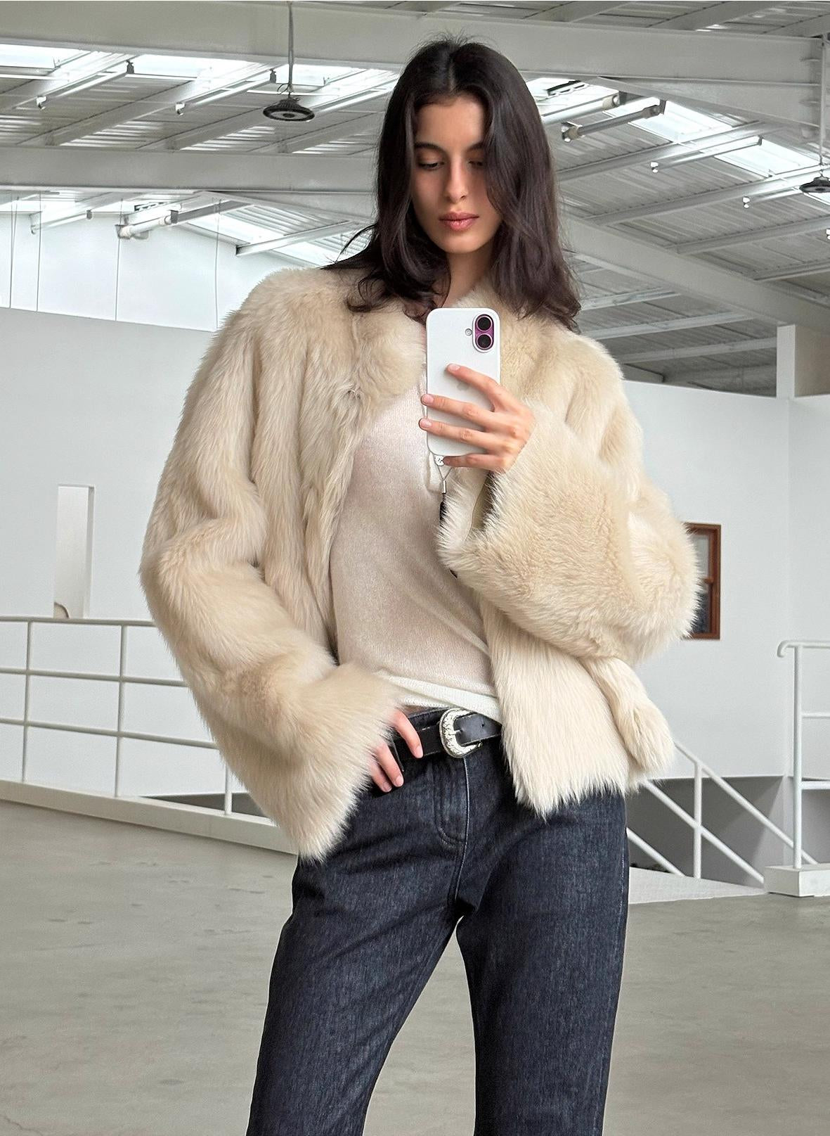 Fireladyfur Women's Casual Drop Shoulder Stand Collar Sheepskin Coat"Practical Wearism"