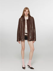 Rebel Vintage distressed waxed sheepskin silhouette lapel leather jacket