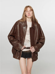 Rebel Vintage distressed waxed sheepskin silhouette lapel leather jacket