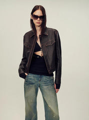 Women's imported first-layer suede sheepskin short autumn leather jacket