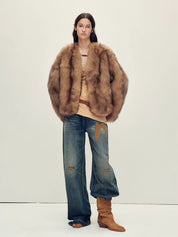 Firelady Fur Women‘s Fox Fur Coat with Hand-Sprayed Ombré Finish | Saga Furs, V-Neck Design"Gone with the Wind"