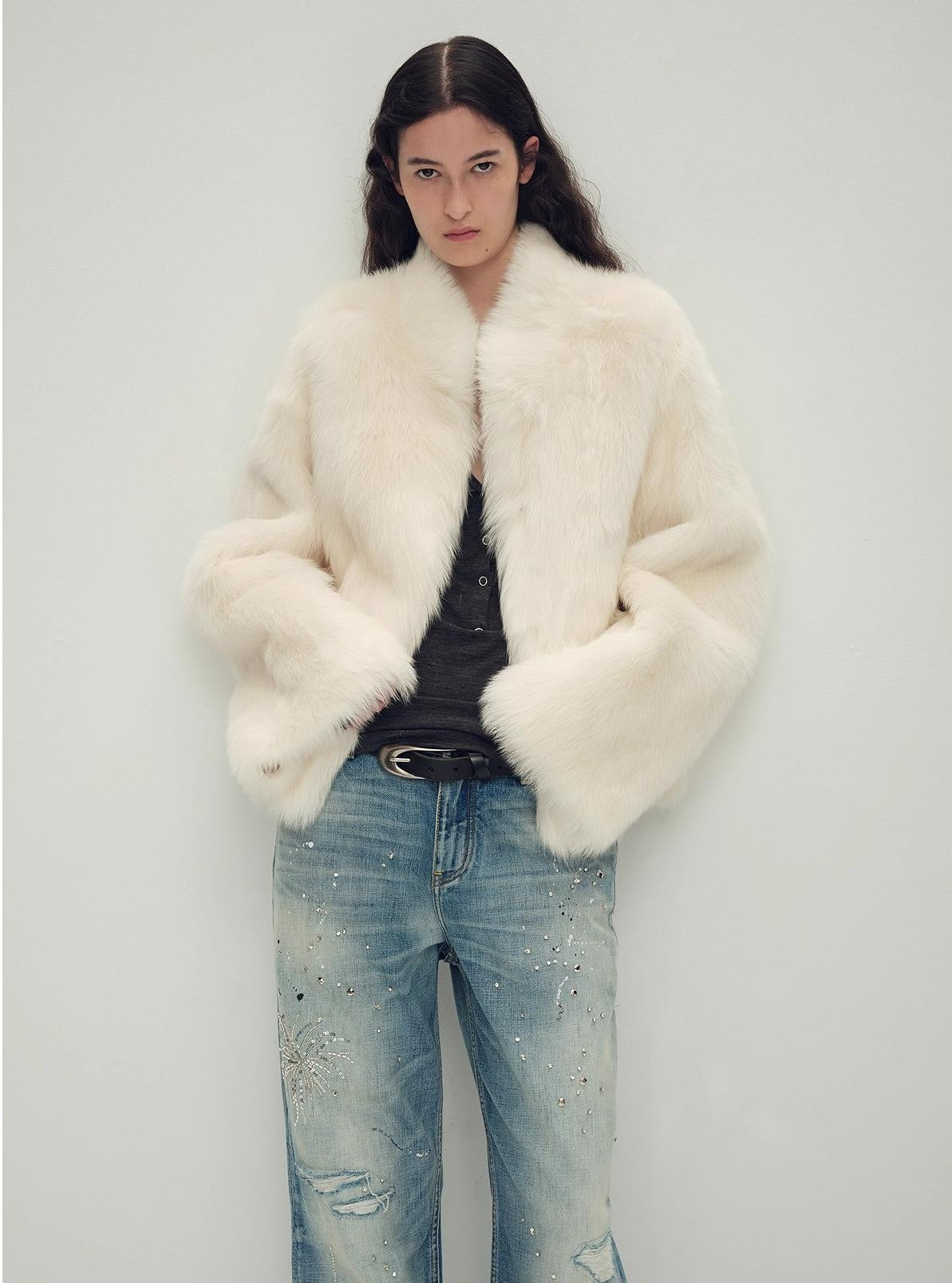 Fireladyfur Women's Casual Drop Shoulder Stand Collar Sheepskin Coat"Practical Wearism"