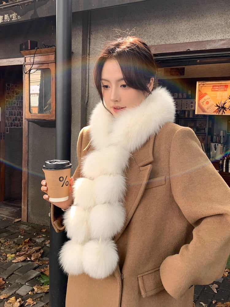 Women's Cute Fox Fur Magnetic Fur Pom Pom Scarf