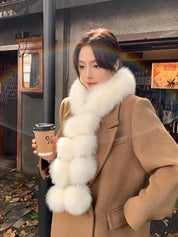 Women's Cute Fox Fur Magnetic Fur Pom Pom Scarf