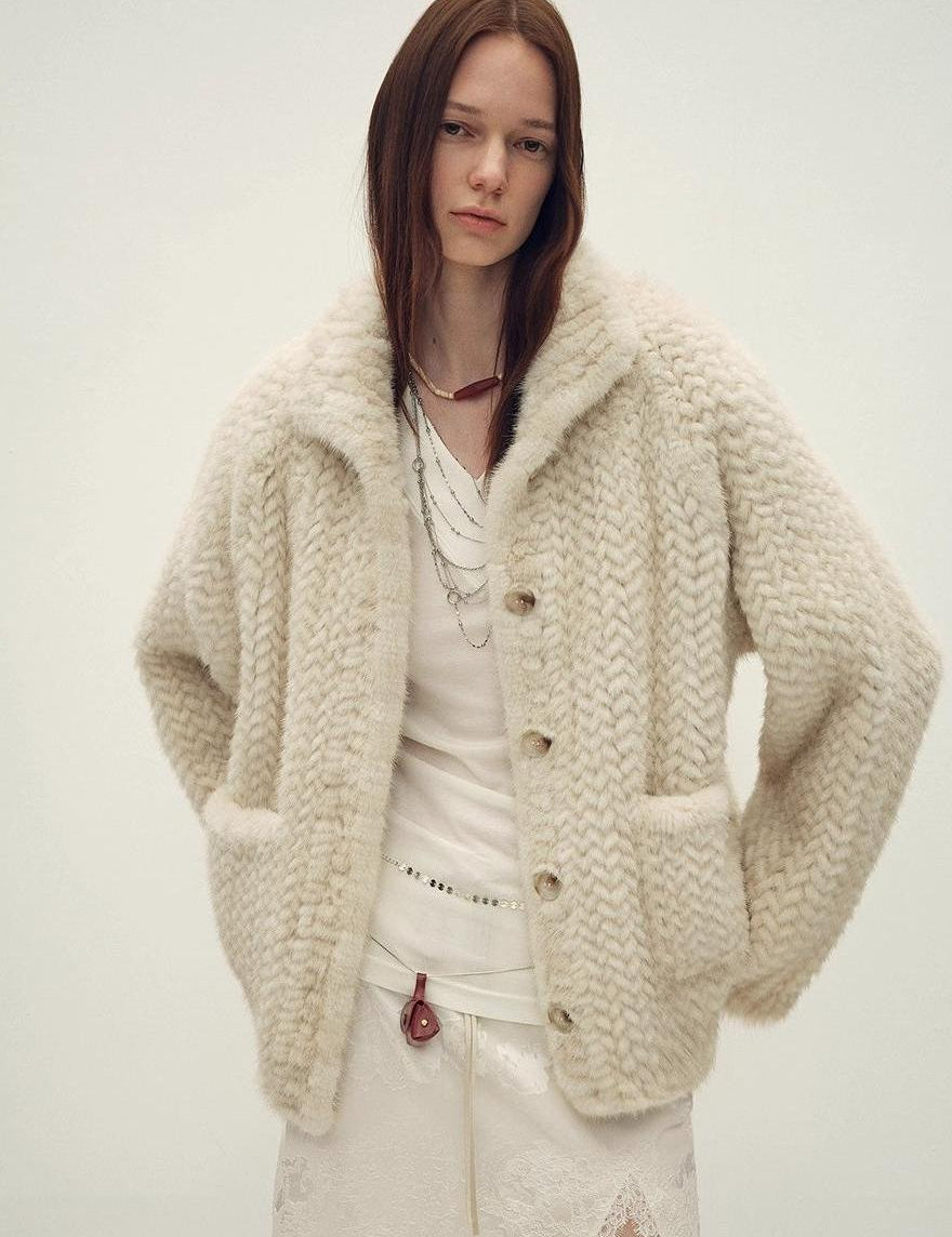 Imported velvet stand-up lapel hand-woven mink fur coat "Hokkaido Dreamweaver"