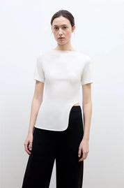 Letrans Women's Asymmetrical Hem T-Shirt - Short Sleeve Top “Architectural Principles”