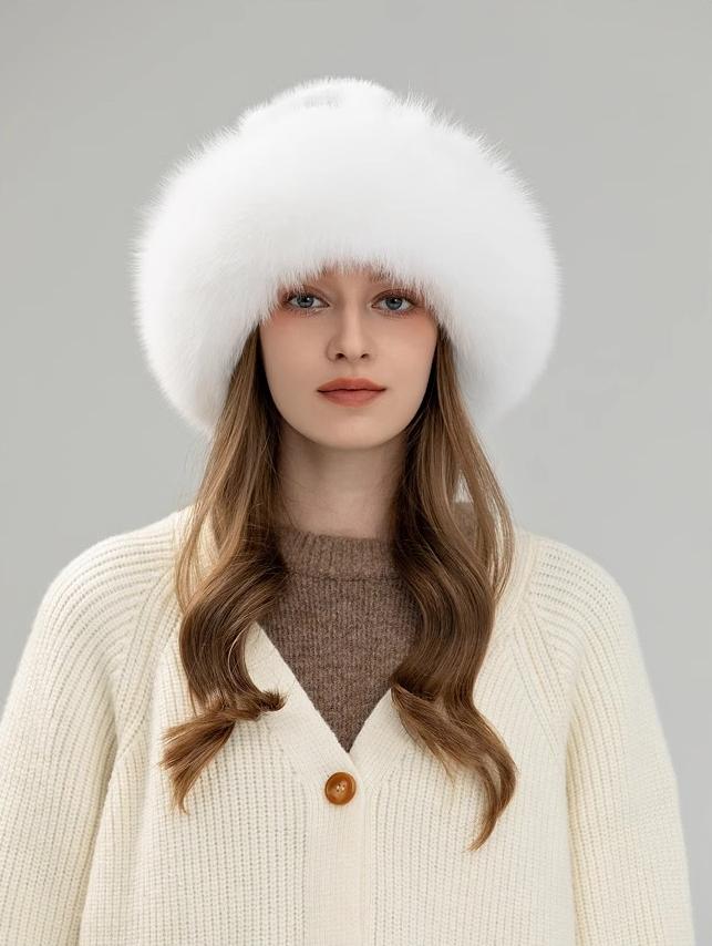 Ethnic style mink warm ear protection fox fur bucket hat