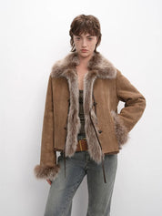 Florence Retro Layered Spliced Fox Fur Collar Short Jacket Winter