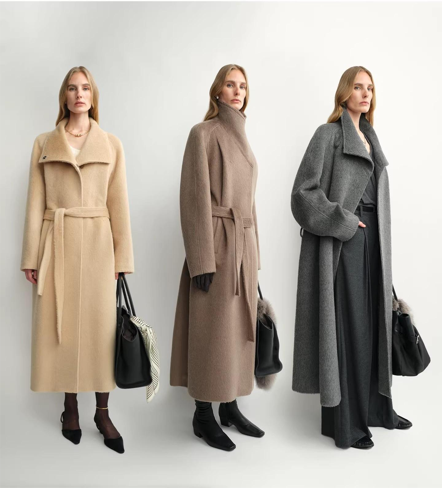 THE ARTM Women's Alpaca Wool Blend Coat - A-Line Lapel Long Coat "Architectural Grace"