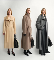 THE ARTM Women's Alpaca Wool Blend Coat - A-Line Lapel Long Coat "Architectural Grace"