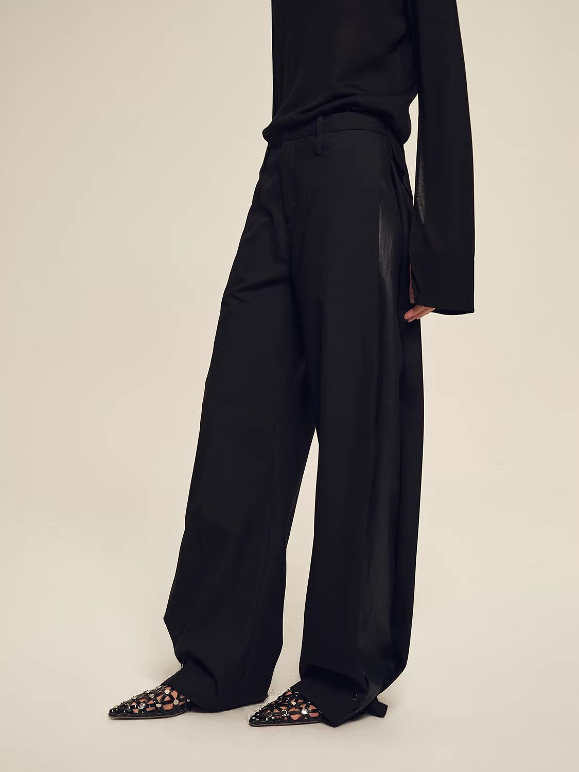 Firelady Fur Textured Fine Wool Four-Button Wide-Leg Trousers"Urban Film ”