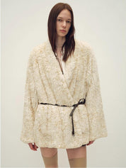Loose-fitting two-tone gradient-dyed long woven Rex rabbit fur coat "Artistic Weaving"