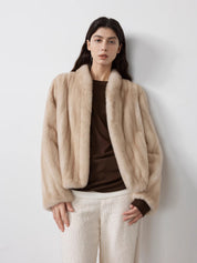 Warm coffee mink retro imported stand collar short mink fur coat