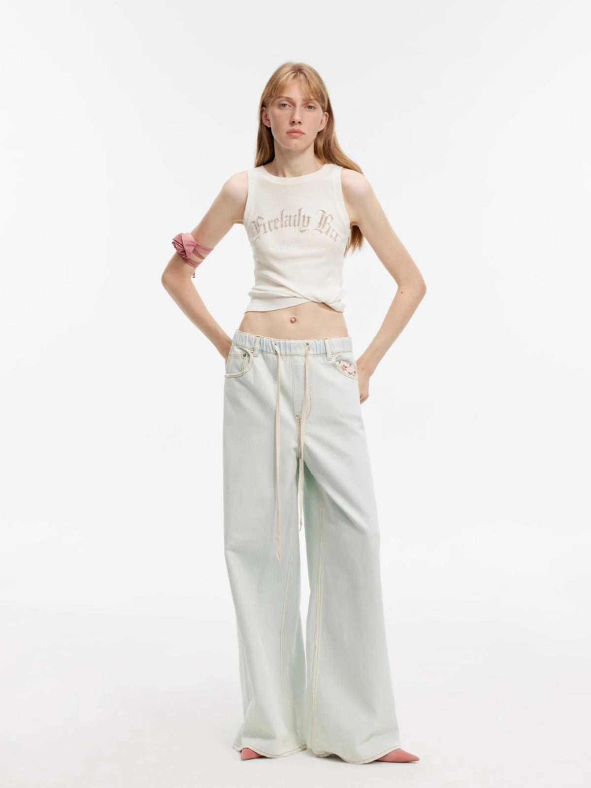 "Mint Whisper" luxury brand same version Turkish imported washed sports style wide-leg jeans spring and summer