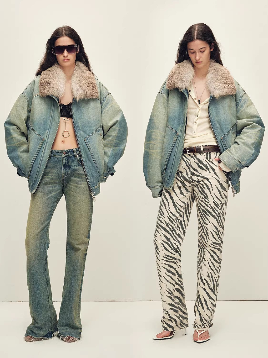 Firelady Fur Women's Denim Parka with SAGAFURS Fox Fur Collar "Warm Mist Glass"