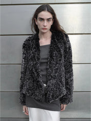 "Inspiration Glimpse" lapel double-breasted loose woven Rex rabbit fur coat for women in winter