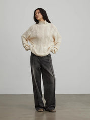 Warm family Jacquard Loose Straight Turtleneck Knit Sweater