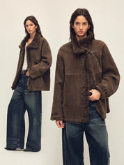 Firelady Fur Women‘s Shearling Jacket with Italian Tuscan Curly Wool Suede Collar“Glam Belle”