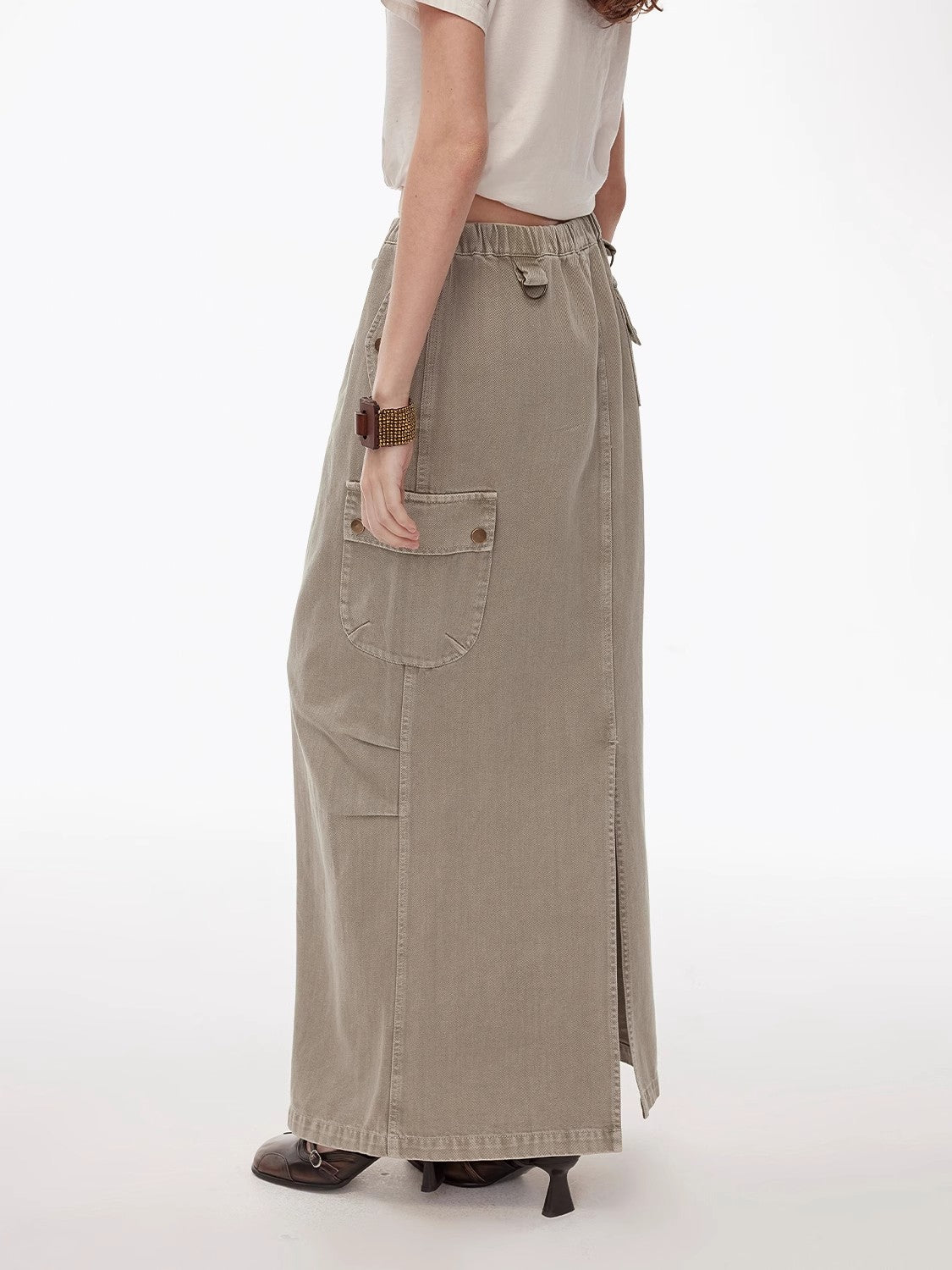 "Dune Fantasy" Wasteland Style Washed Drawstring Elastic Low Rise Straight Workwear Denim Skirt