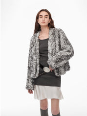 "Masked Denim" fashionable lazy hand-dyed V-neck H-shaped short woven Rex rabbit fur coat