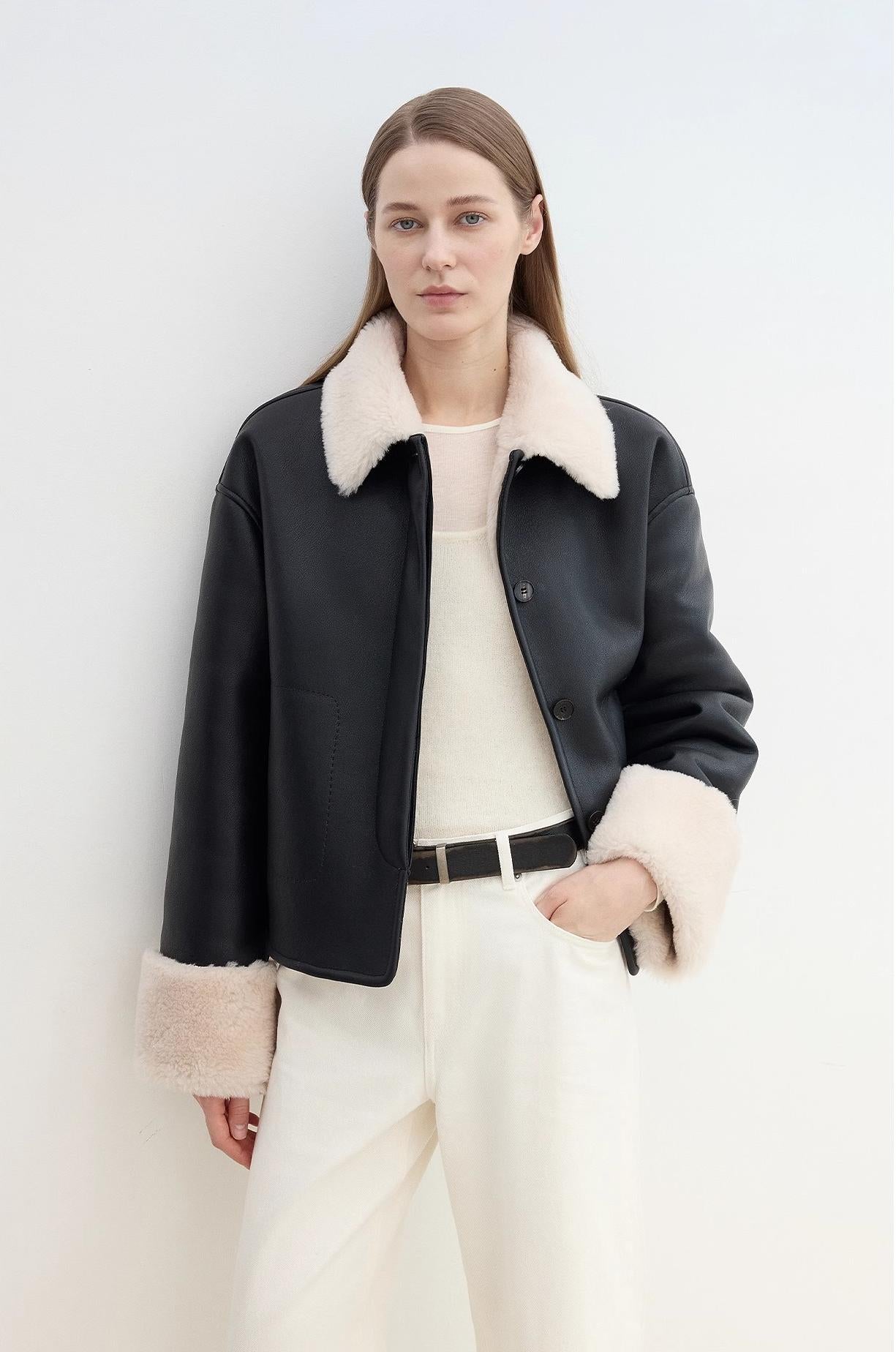 Slightly Sweet Latte Second Generation Furry Lapel Casual Straight Shearling Jacket