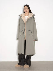 "Winter Institute" windproof and warm drop shoulder large version long hooded detachable liner parka