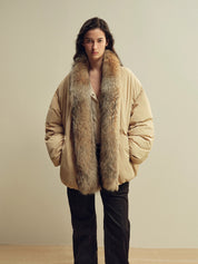 Fireladyfur Women’s Down Parka with Detachable Real Wolf Fur Trim Polish White Goose Down “Glacier Parka”