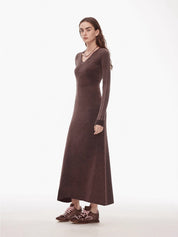 "Kalle Morning" fashionable fermented washed distressed raw edge V-neck waist dress for women